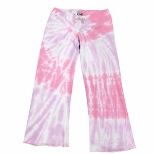 CHEWY PINK/PURPLE/WHITE TIE DYE WIDE LEG LOUNGE PANTS SIZE LARGE